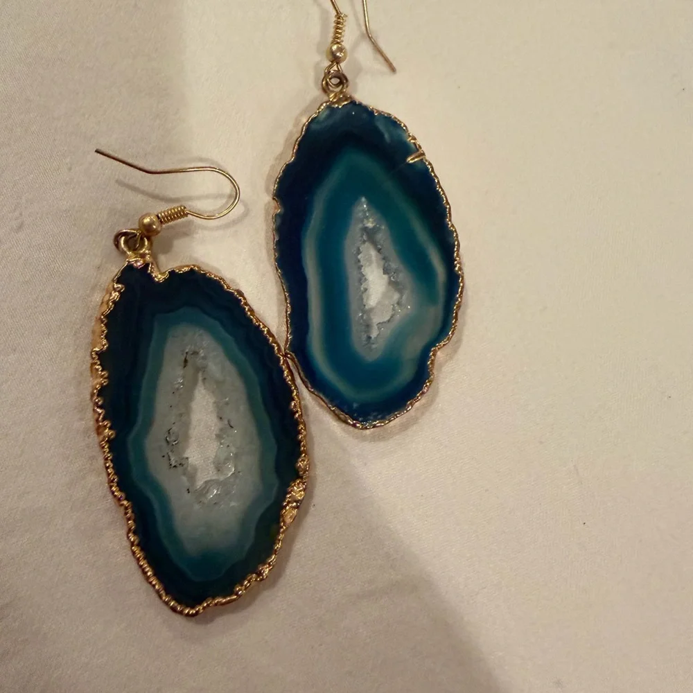Elegant Blue and Gold Agate Earrings